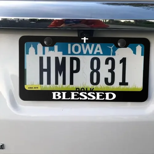 Vista 7 de Divertido marco de aluminio de metal para placa de matrícula con textos humorísticos, cubierta de automóvil Blessed Christian Black con 2 agujeros
