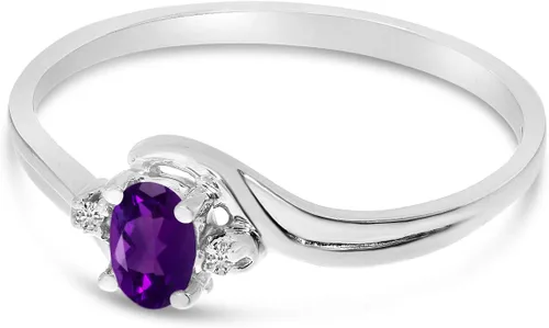 Vista 3 de Anillo de oro blanco de 10 quilates con amatista ovalada y diamantes