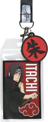 Vista 2 de Cordón para identificación de Naruto Itachi Uchiha con colgante de goma Shu Kanji de 2 pulgadas
