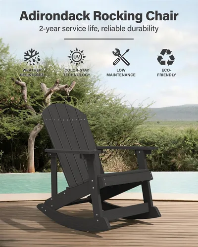 Vista 5 de YEFU Mecedora para exteriores, mecedora Adirondack, silla mecedora de patio con respaldo ancho, silla mecedora de gran tamaño con aspecto de madera