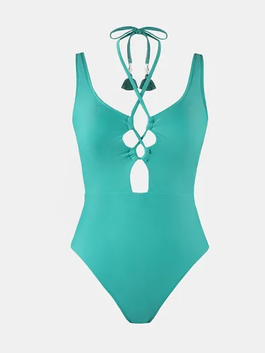 Vista 6 de CUPSHE Traje de baño de una pieza para mujer con tirantes ajustables en la parte delantera y espalda baja
