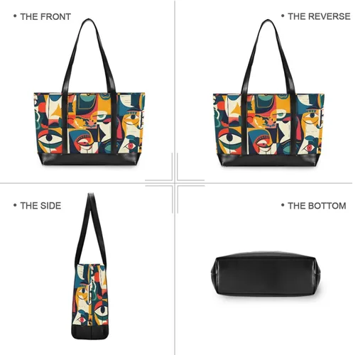 Vista 3 de KLL Abstract Shapes Eyes Waterproof tote bag laptop with zipper laptop travel bag Large Handbag for men with lunch maletin ejecutivo para mujer