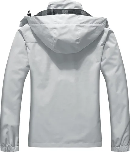 Vista 2 de MOERDENG Chaqueta impermeable para mujer, ligera, con capucha, para senderismo, viajes