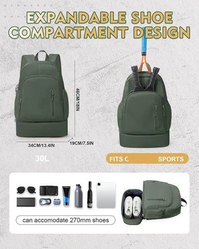 Vista 3 de Mochila de gimnasio para mujeres y hombres, bolsa de gimnasio ligera con compartimento para zapatos, mochila deportiva impermeable con bolsillo