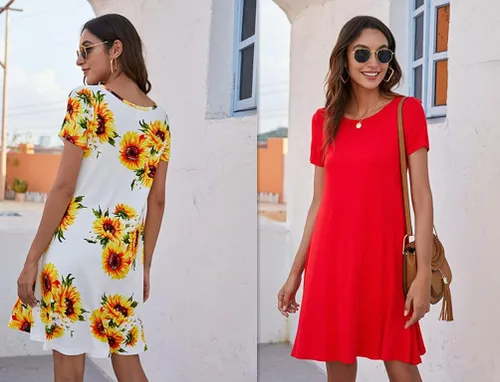 Vista 5 de POPYOUNG - Vestido informal de verano para mujer, vestido tipo camiseta con vuelo y manga larga, vestido o salida de baño bohemio para la playa