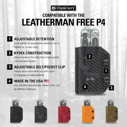 Vista 2 de Clip & Carry Kydex - Funda multiherramienta para cuero P4, fabricada en Estados Unidos (multiherramienta no incluida) EDC Multi Tool Holder Funda