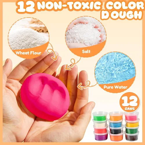 Vista 5 de Crelloci Juego de creaciones de cocina de masa de colores 3 en 1, máquina para hacer helados, espaguetis y hamburguesas, juguetes de modelado