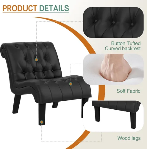 Vista 3 de HAOBO Home Silla de piel sintética sin brazos con botones, silla lateral tapizada para sala de estar, comedor, dormitorio, funiture