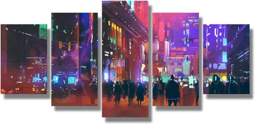 Vista 10 de Lienzo decorativo para pared, diseño de ciudad futurista Cyberpunk para sala de estar, impresión multipanel, obra de arte de cocina, pintura