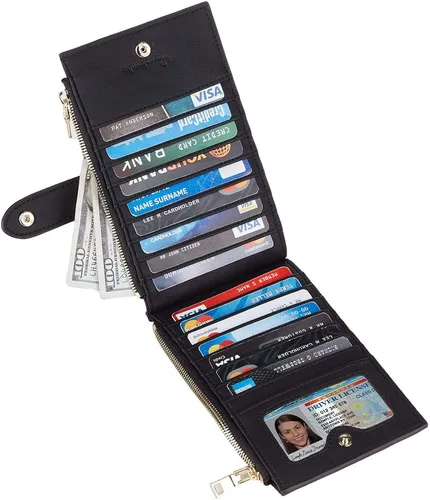 Vista 3 de Travelambo Billetera plegable con bloqueo RFID para mujer, con bolsillo con cremallera