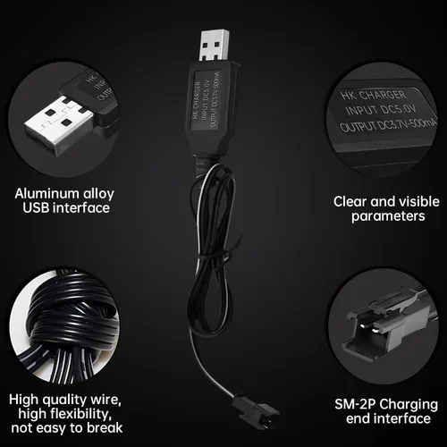 Vista 3 de Cable de carga USB de 3.7 V 500 mAh con conector de enchufe SM-2P para vehículos RC