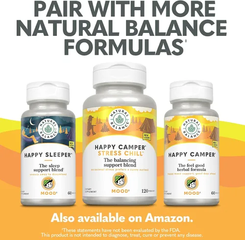 Vista 6 de Natural Balance Happy Camper - Suplemento de apoyo para el estado de ánimo para sentirse bien - Cápsulas de Gotu Kola, flor de la pasión y kava kava