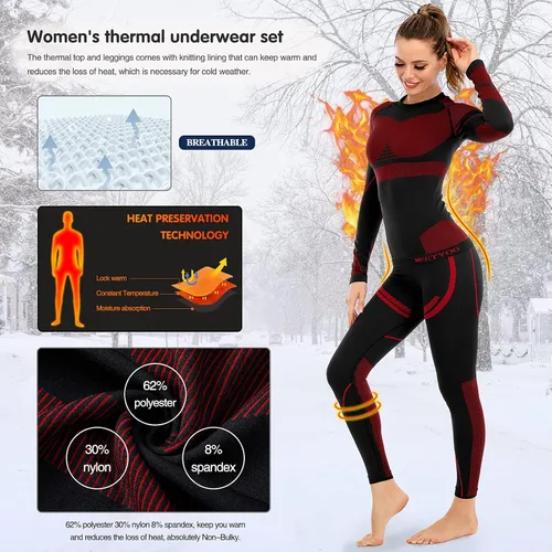 Vista 3 de MEETYOO Thermal Underwear for Women, Winter Warm Long Johns Thermal Sets Cold Weather Gear Base Layer for Skiing Running