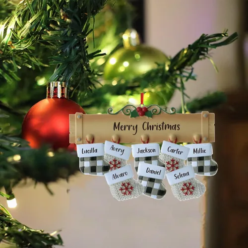 Vista 7 de Adornos de Navidad personalizados, nombres de familia, decoración de Navidad, decoración colgante de árbol, adorno de bendición de Feliz Navidad