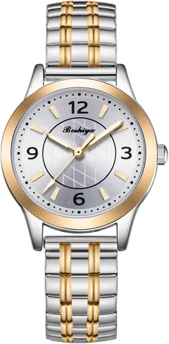 Vista 16 de BOSHIYA Relojes para mujer Easy Reader de 1.181 in de acero inoxidable con banda de expansión plateada dorada para mujer, reloj de pulsera pequeño