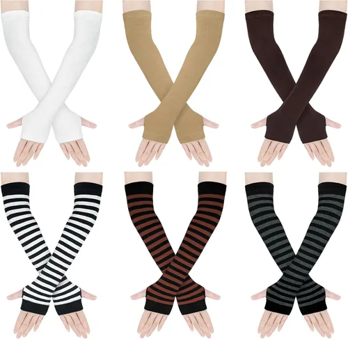 Vista 8 de Amandir Guantes largos sin dedos para mujer, calentadores de brazos, guantes elásticos de punto para el pulgar