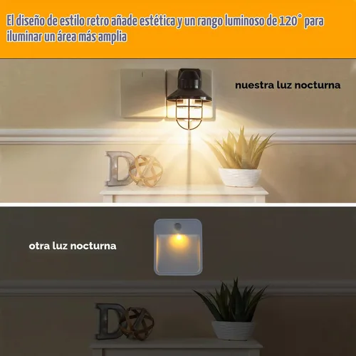 Vista 7 de Luz nocturna LED vintage enchufable a la pared con sensor de atardecer a amanecer, 2700 K, paquete de 2