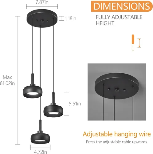Vista 6 de Modernas lámparas colgantes negras para isla de cocina, mini cúpula, lámpara colgante para dormitorio, sala de estar, comedor, bar (3 luces)
