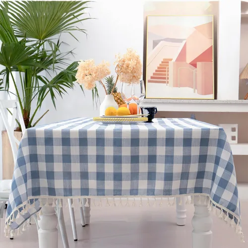 Vista 9 de Midsummer Breeze - Mantel a cuadros cuadrado de mezcla de algodón y colección Gingham, ideal para cocina, restaurante, casa de campo, decoración