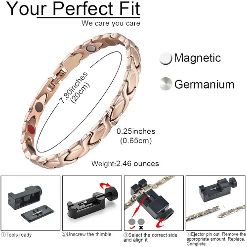 Vista 2 de 38 Elegante pulsera magnética de titanio para mujer, germanio y funciones magnéticas, con herramienta de eliminación de eslabones