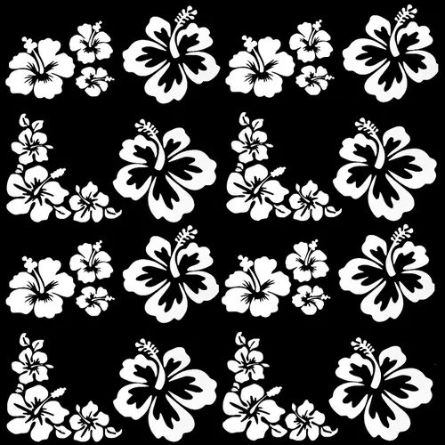 Vista 10 de GORGECRAFT 2 estilos 4 hojas de pegatinas de flores de hibisco para auto, pegatinas hawaianas reflectantes en blanco, pegatinas de parachoques