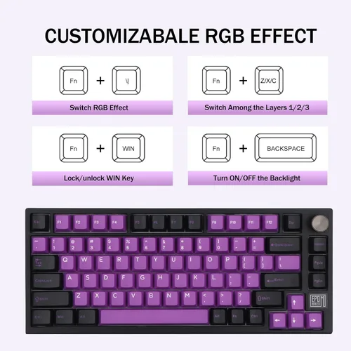 Vista 3 de EPOMAKER TH80 SE Junta 75% teclado mecánico, NKRO intercambiable en caliente RGB 2.4Ghz Bluetooth 5.0 Teclado para juegos con cable con espuma