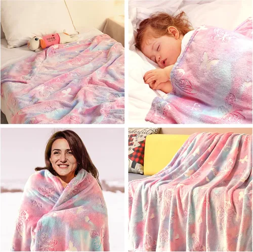Vista 7 de Manta que brilla en la oscuridad, regalos de mariposa para niñas, manta suave de 3, 4, 5, 6, 7, 8, 9, 10, 11, 12 años, juguetes para niñas pequeñas