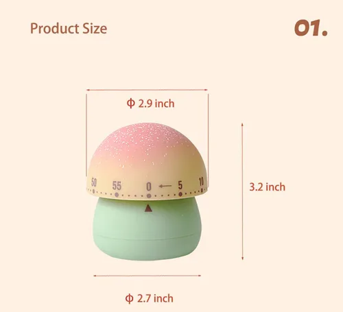 Vista 3 de Temporizador de cocina mecánico de 60 minutos para niños, lindo temporizador de cocción de hongos (beige)