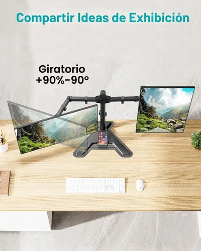 Vista 5 de MOUNT PRO Soporte para monitor doble, soporte de escritorio para monitor de movimiento completo, se adapta a 2 pantallas de hasta 27 pulgadas, 17.6