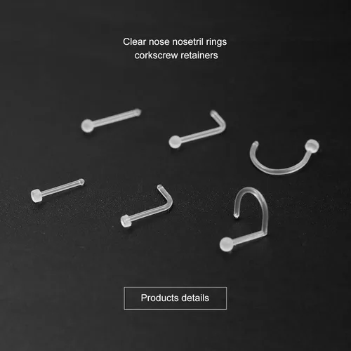 Vista 4 de PiercingArt 36 piezas de 0.71 oz pequeños aretes transparentes para la nariz, retenedores para cirugía, trabajo, bioflex, plástico, flexible