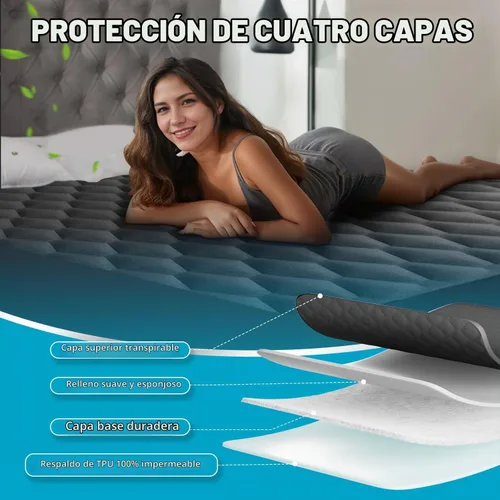 Vista 5 de Protector de colchón Queen, protector de colchón impermeable, sin ruido, con bolsillo profundo para colchón de 8 a 21 pulgadas, funda de colchón