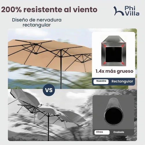 Vista 3 de PHI VILLA Sombrilla grande de 15 pies para patio con base incluida, sombrilla de doble cara rectangular para exteriores de gran tamaño con soporte