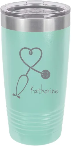 Vista 9 de Estetoscopio Enfermera Personalizable Añade Tu Texto Personalizado Vaso Aislado 20 Oz Taza De Café De Viaje Personalizable (Negro)