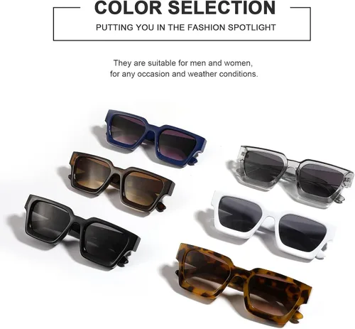 Vista 7 de YuJian Gafas de sol cuadradas para mujeres y hombres, marco grueso retro, diseño simple, a la moda, rectangular, sombras YJ3093