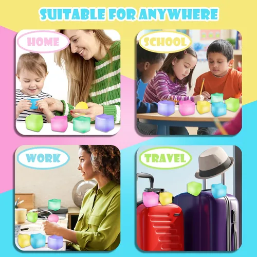 Vista 5 de 2 Cubos Antiestrés que Brillan en la Oscuridad, Fidgets para Adolescentes, Adultos, Niños, Juguete Súper Sólido Aplastable, Juguetes para Apretar