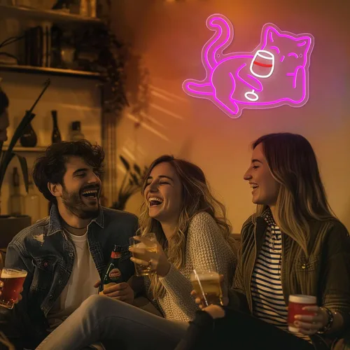 Vista 2 de Letrero de neón para decoración de pared, bonita luz nocturna de neón de gato para dormitorio, letrero con luz LED, regalos para niños y niñas