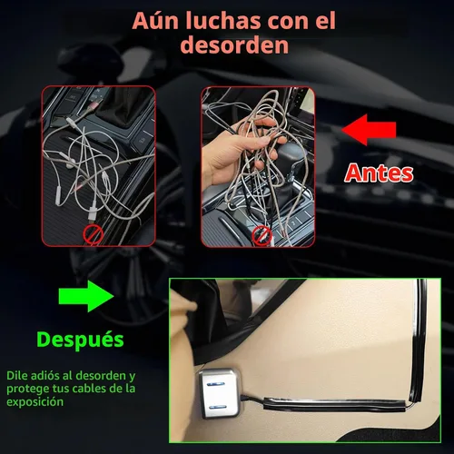 Vista 5 de Augeny 4 piezas de funda de cable oculta autoadhesiva para coche, protector de cable de tubo oculto, organizador de cable con división automática