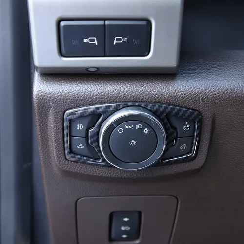 Vista 7 de RT-TCZ Cubierta del botón del interruptor de los faros para Ford F150 y Mustang 2015-2022 (grano de fibra de carbono)