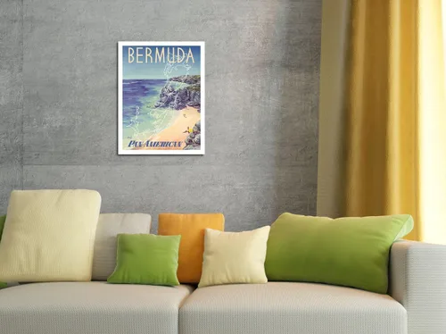 Vista 4 de Pacifica Island Art Bermuda - via Pan American World Airways - Póster vintage de viaje de aerolínea por Loweree c.1953 - Cartel de metal vintage