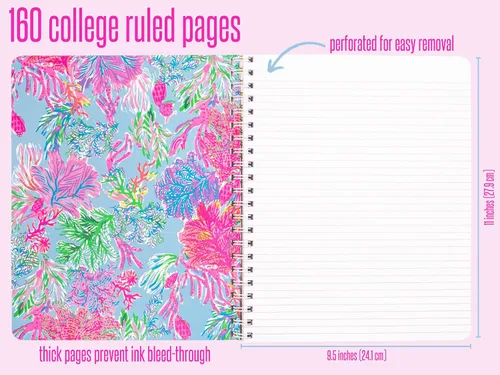 Vista 2 de Lilly Pulitzer Cuaderno grande en espiral de tapa dura, 11 x 9.5 pulgadas con 160 páginas rayadas universitarias, Cay to my Heart