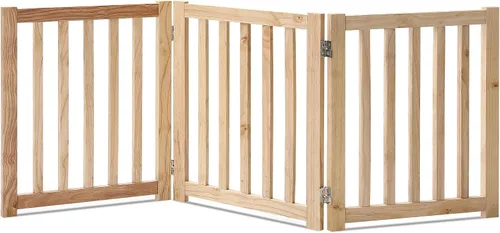 Vista 10 de LZRS Puerta para perros de madera independiente plegable de 2 paneles para interiores – Madera dura sólida de 24" de alto, puerta de seguridad