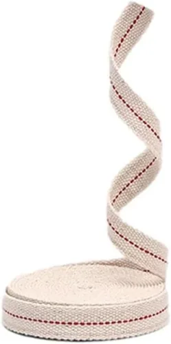 Vista 2 de Bless International Rollo de mecha plana de 1/2 pulgada de algodón 100% natural de 6.5 pies (6.6 ft aproximadamente) con puntada roja auténtica
