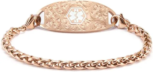 Vista 3 de Cadena de pulsera médica - Cadena de trigo de acero inoxidable intercambiable Pulsera de identificación de alerta médica