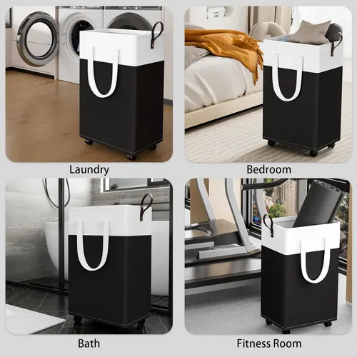 Vista 7 de HomeHacks - Cesta de lavandería rodante de 75L con ruedas, cesta de ropa plegable e impermeable, cesta de ropa móvil, contenedores de almacenamiento