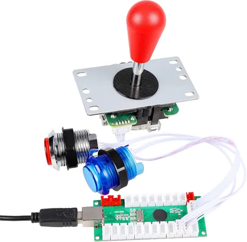 Vista 6 de EG STARTS Arcade Gamepads & Standard Controllers DIY Games MAME Kit 2 Ellipse Oval Joystick + 20 LED Chrome Buttons