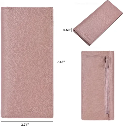 Vista 4 de Lavemi Carteras de cuero ultrafinas con bloqueo RFID para tarjetas de crédito plegables para mujeres