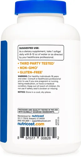 Vista 4 de Nutricost Aceite de onagra 1,300 mg, 120 cápsulas blandas, prensado en frío