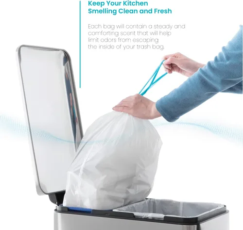 Vista 4 de Home Zone Living Paquete de 2 bolsas de basura de cocina de 5 galones con asas de cordón, diseño personalizado resistente para forros de reciclaje