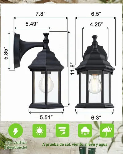 Vista 3 de LIT-PaTH Lámpara de pared para exteriores, vidrio de aluminio antioxidante Acabado negro