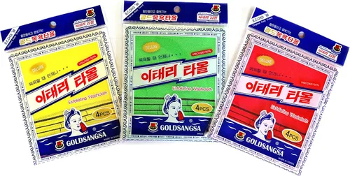 Vista 6 de Toalla exfoliante de baño coreano toalla exfoliante corporal 8 piezas - rojo 4 verde 4 tamaño pequeño GOLDSANGSA